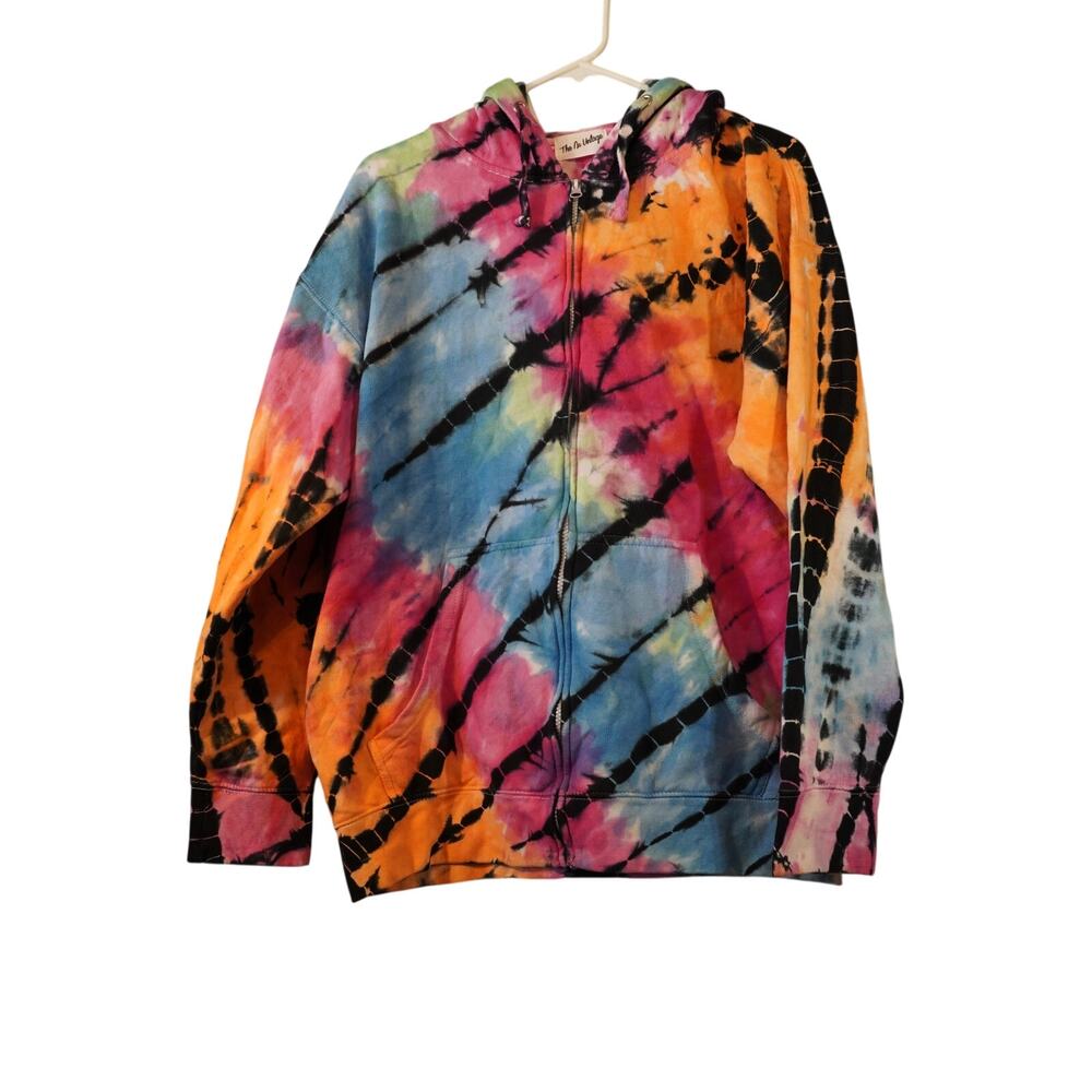 The Nu Vintage Rainbow Tie Dye Fleece Full Zip Up Hoodie Sweatshirt XL